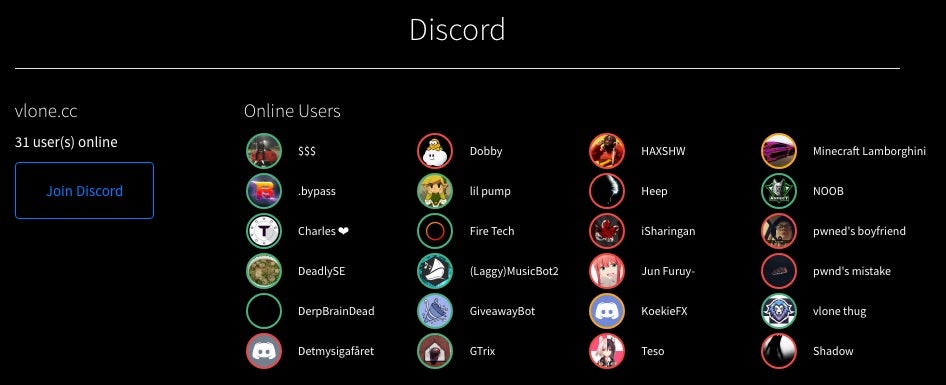 A screenshot image of Discord's dashboard.