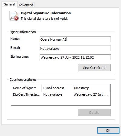 The digital signature of Launcher.exe
