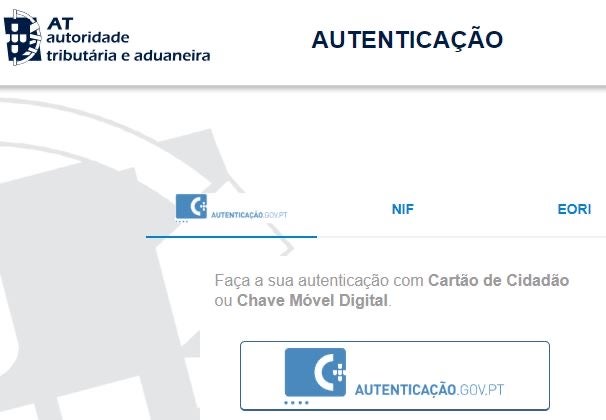 A user login site of the Portuguese Tax and Customs Authority