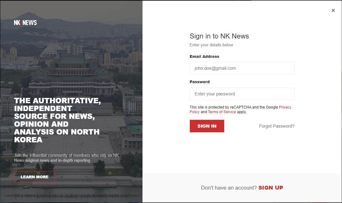 Kimsuky Fake NK News login site