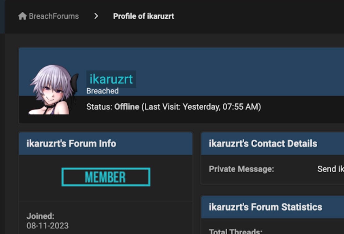 ikaruzrt BreachForums profile