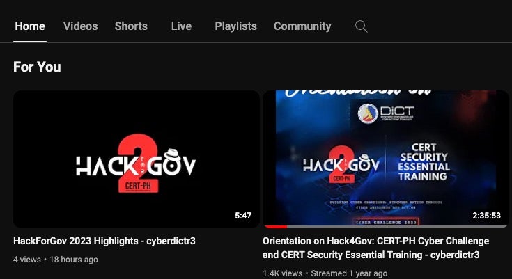 DICT Youtube Videos on Hack4Gov 2023 Challenges