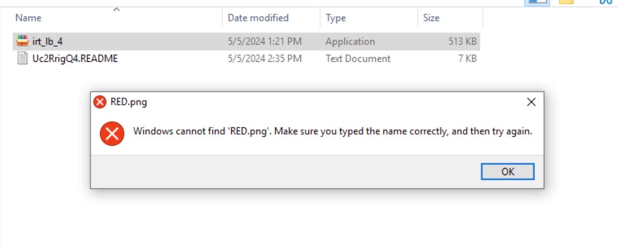 RED.png error upon execution of the ransomware