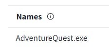 The names attribute (in the web analysis report for AdventureQuest.exe)