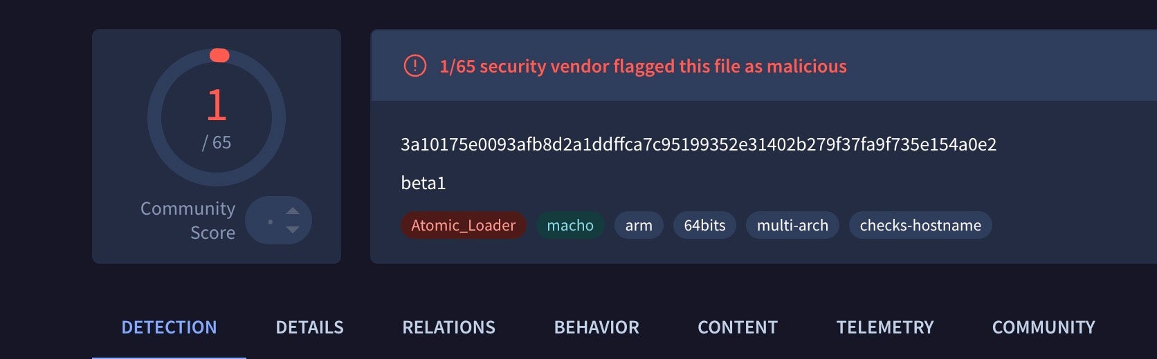 A build of Atomic InfoStealer seen on VirusTotal at the time of publication of this article