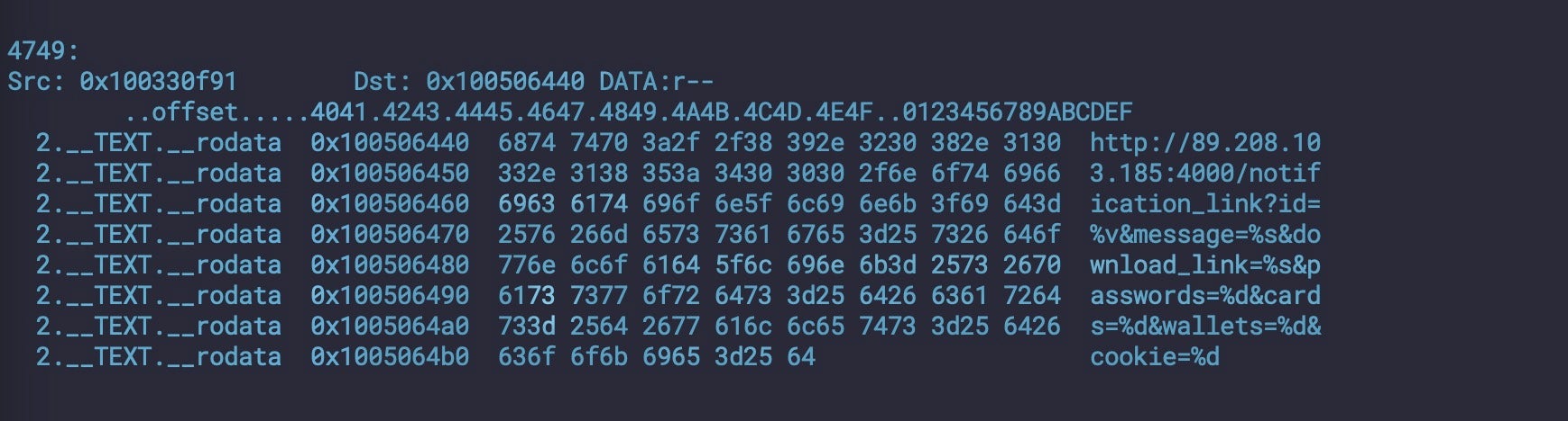 String artifacts within a typical Cthulu Stealer Go binary