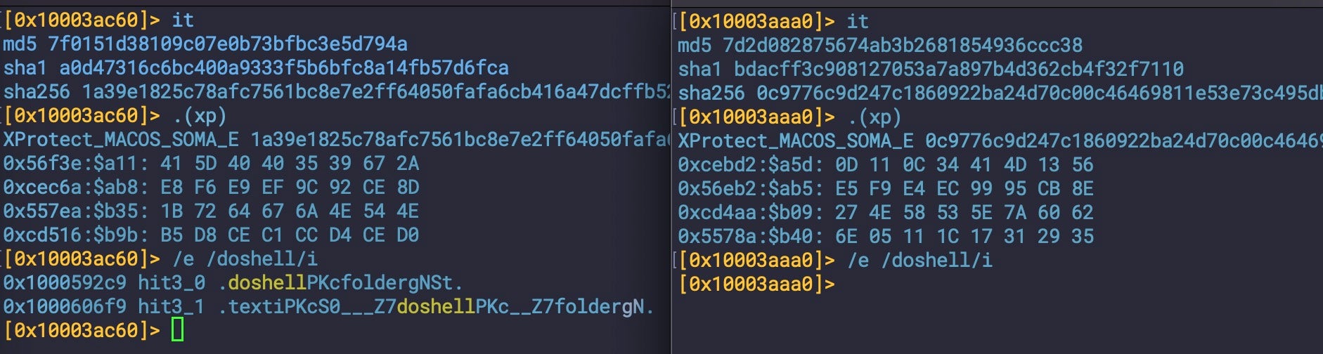 Two 'Poseidon' variants of Atomic stealer, with and without the doshell string