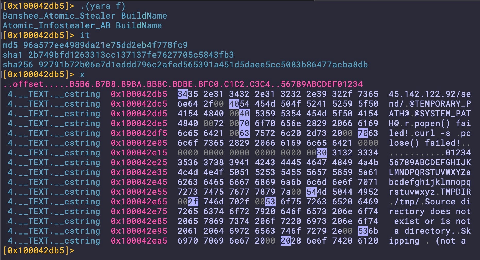 Hardcoded IP address in Banshee Stealer