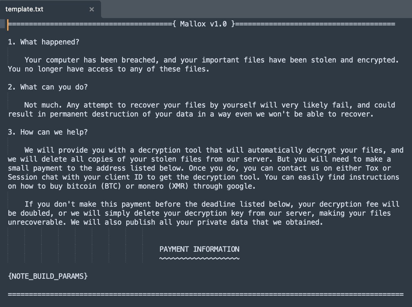 Mallox 1.0 ransom note template