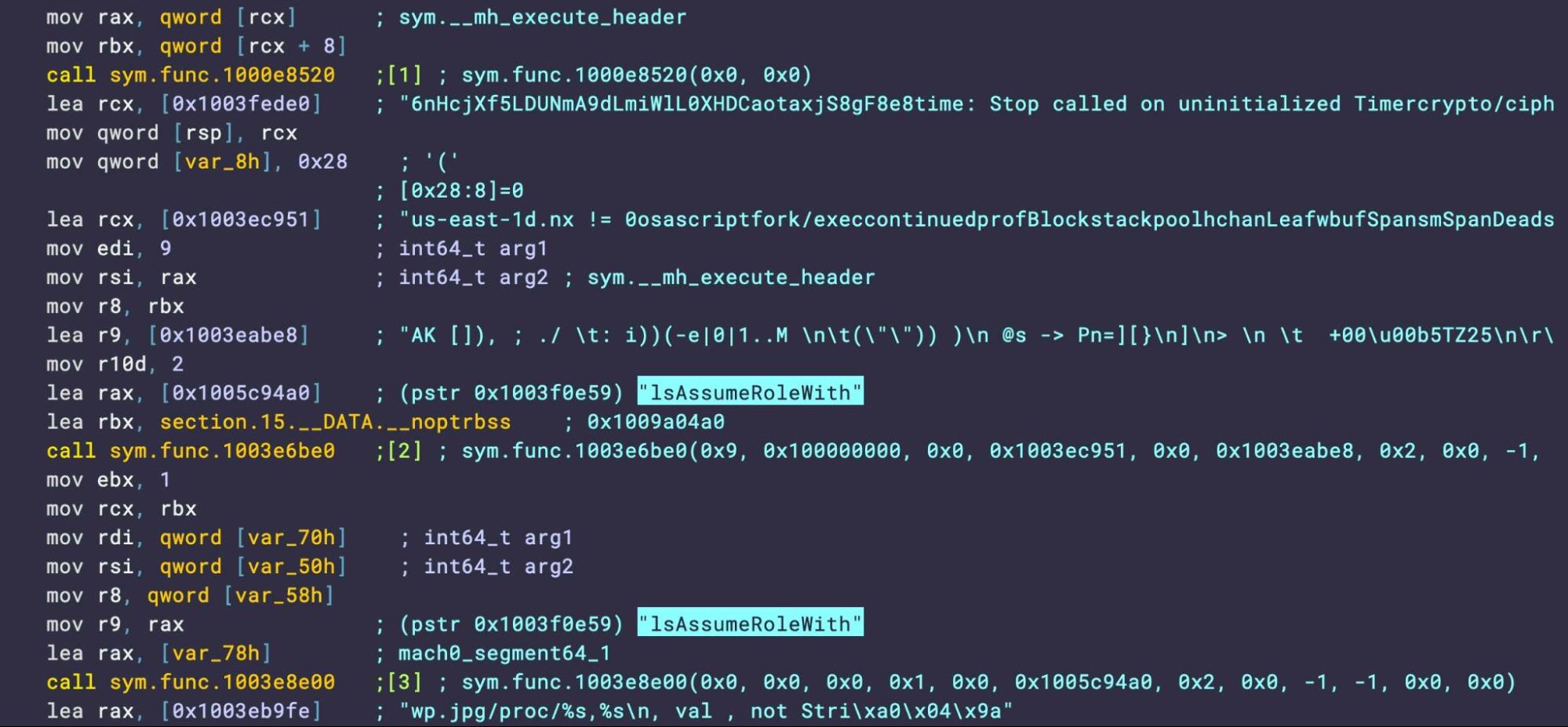 Stripped function at 0x1003e80e0 in Sample_3a reveals malicious intent