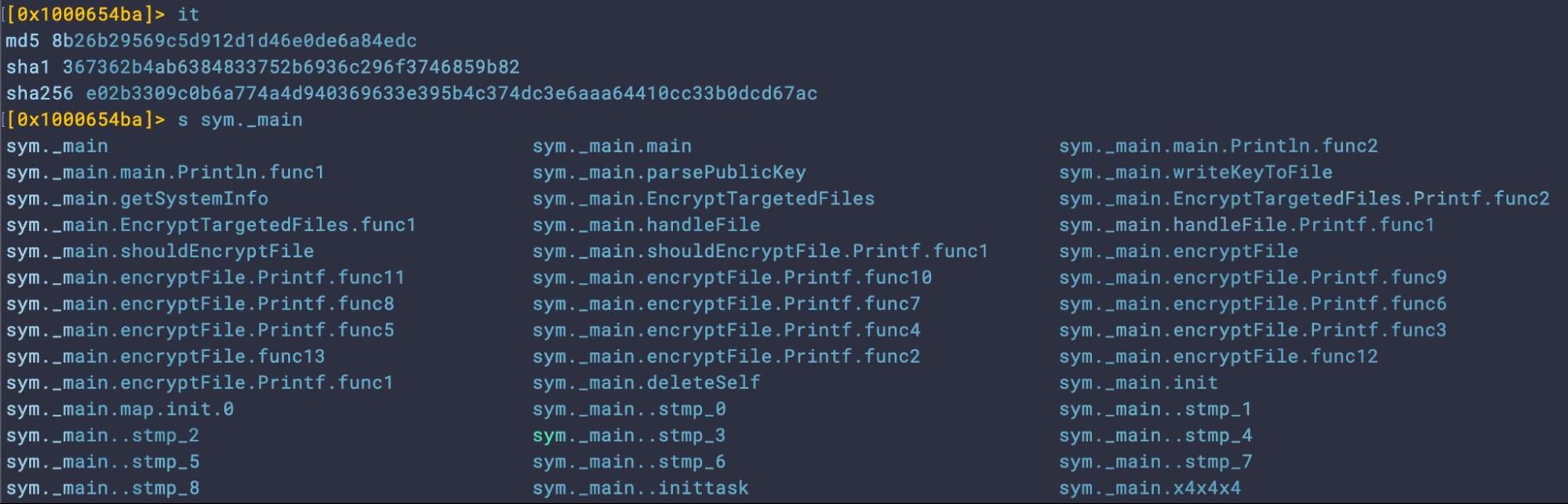 Attacker symbols and functions in the Sample_1