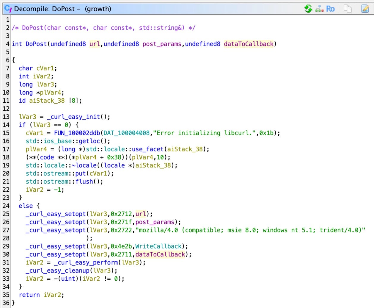 The DoPost function constructs and sends the http request