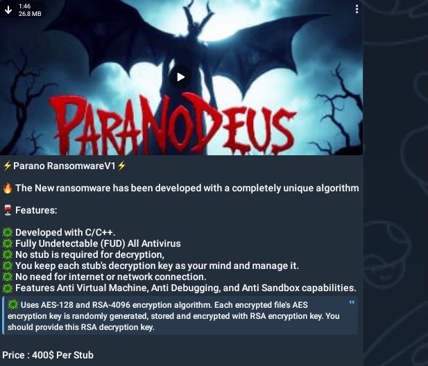 October 2024 Parano Ransomware Announcement by CyberVolk