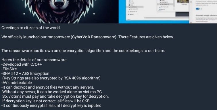 CyberVolk Ransomware Announcement, June 2024