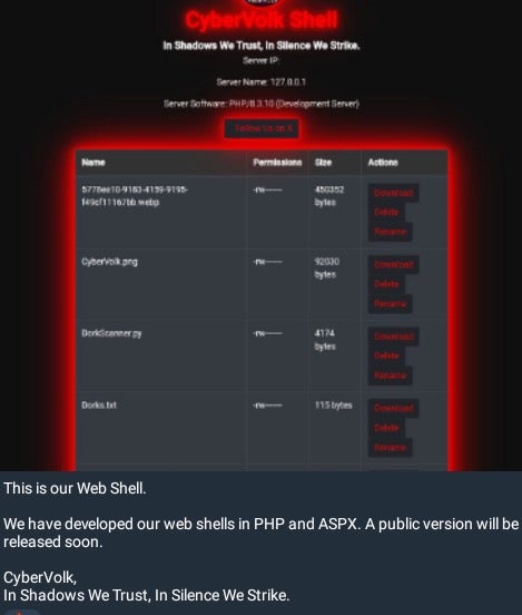 CyberVolk Webshell announcement (Telegram)