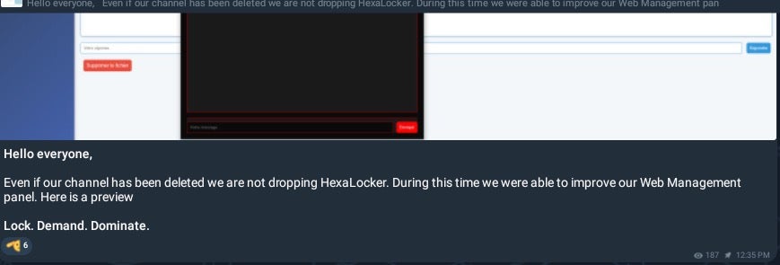HexaLocker Telegram message