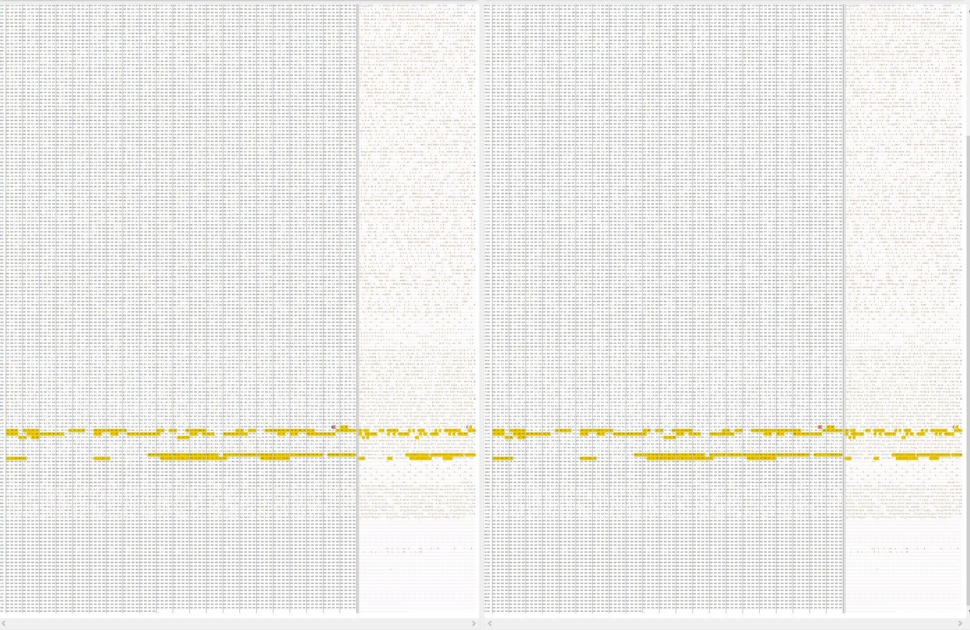 Zoomed out comparison of payload binaries (differences highlighted)